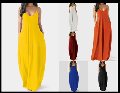 2022 Summer V-Strap Long Dress Solid Color Plus Size - Image 10