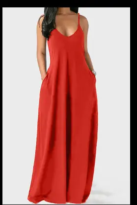2022 Summer V-Strap Long Dress Solid Color Plus Size - Image 13