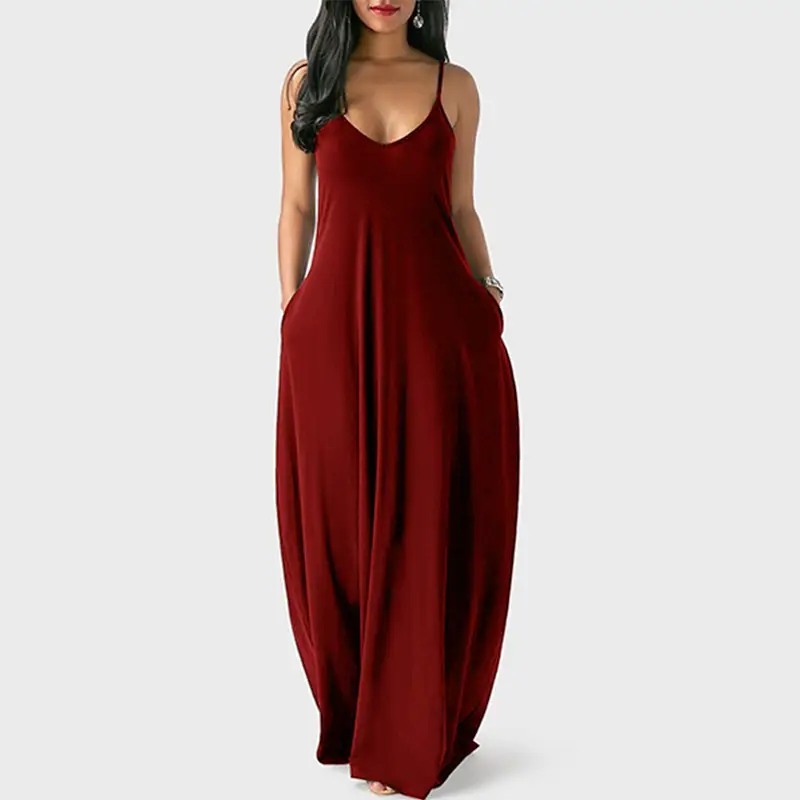 2022 Summer V-Strap Long Dress Solid Color Plus Size — feature 8