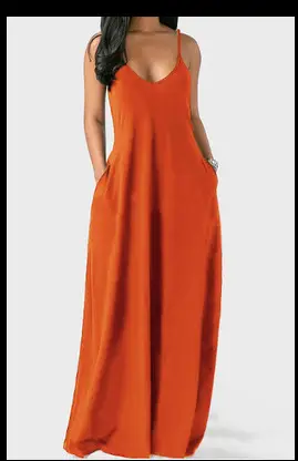 2022 Summer V-Strap Long Dress Solid Color Plus Size - Image 2