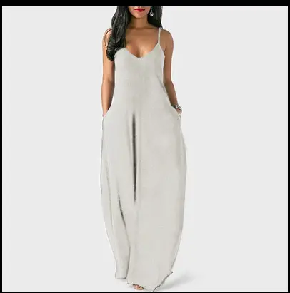 2022 Summer V-Strap Long Dress Solid Color Plus Size - Image 5