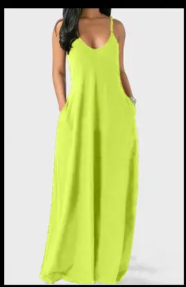 2022 Summer V-Strap Long Dress Solid Color Plus Size - Image 7