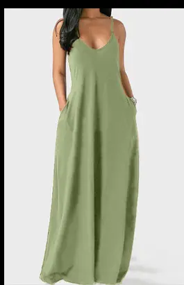 2022 Summer V-Strap Long Dress Solid Color Plus Size - Image 8