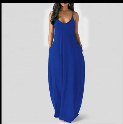 2022 Summer V-Strap Long Dress Solid Color Plus Size - Image 9
