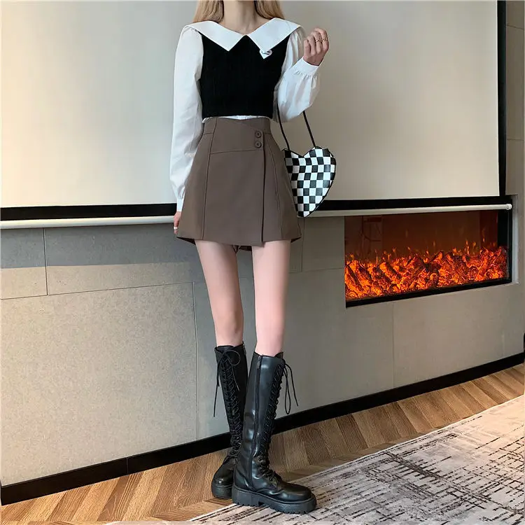 Women's High Waist A-Line Skirt Brown 2022 — feature 16