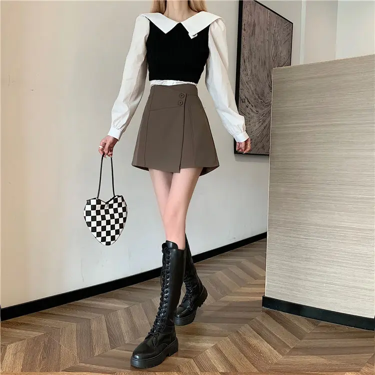 Women's High Waist A-Line Skirt Brown 2022 — feature 17
