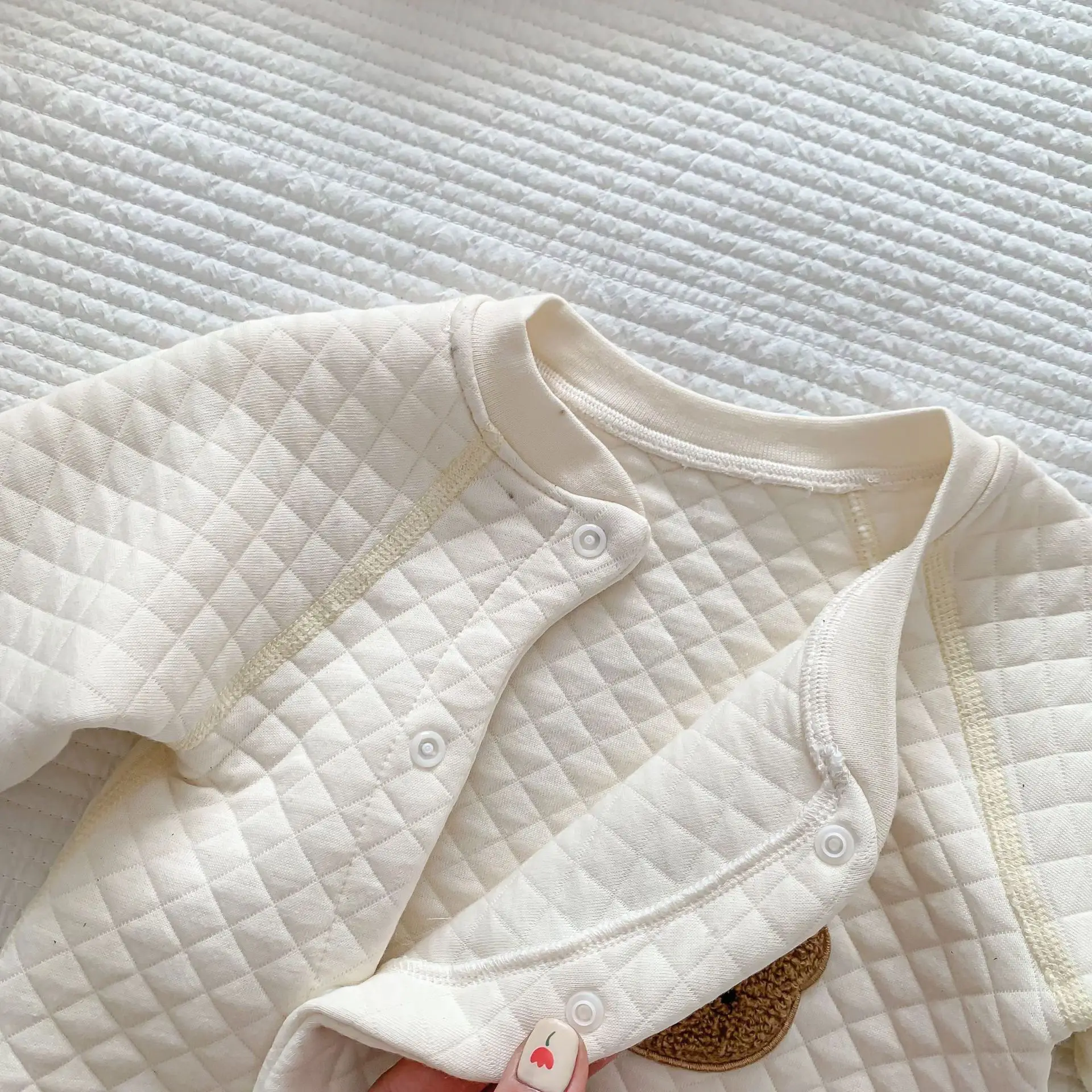 Baby Cotton Jumpsuit White Bear Print Spring Autumn Newborn Boys - Image 4
