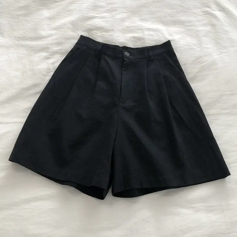 2025 Linen Wide Leg Shorts High Waist Women