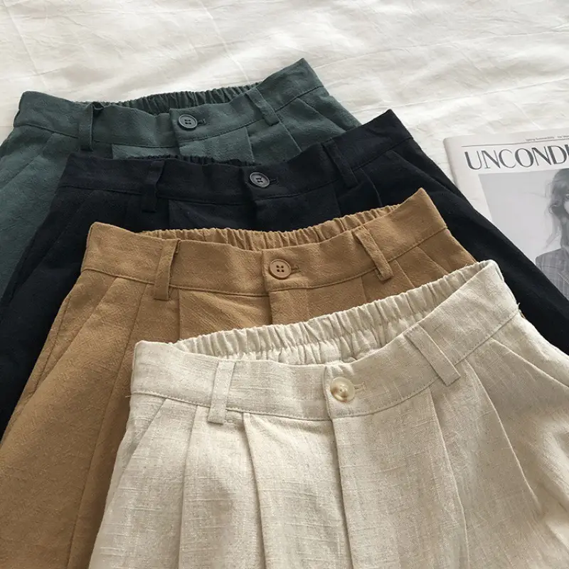 2025 Linen Wide Leg Shorts High Waist Women