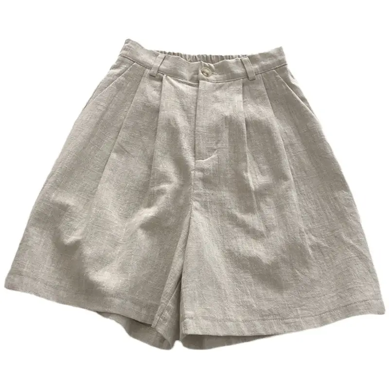 2025 Linen Wide Leg Shorts High Waist Women