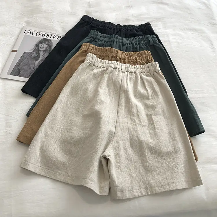2025 Linen Wide Leg Shorts High Waist Women — feature 26