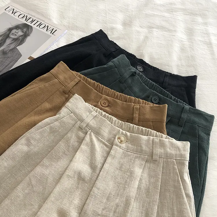 2025 Linen Wide Leg Shorts High Waist Women — feature 5