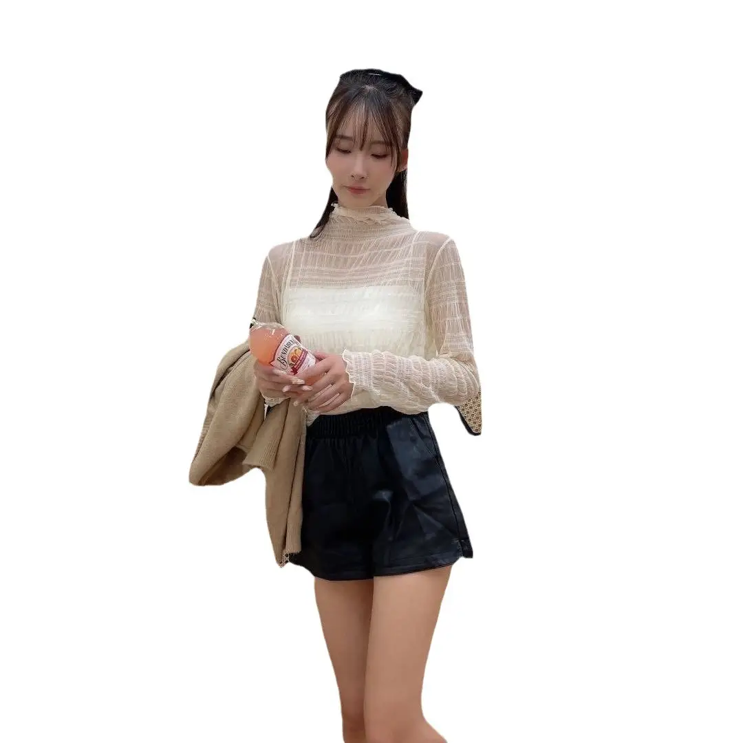 Women Lace Chiffon Half Collar Top Winter - Image 8