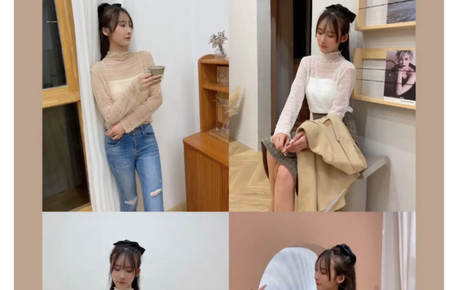 Women Lace Chiffon Half Collar Top Winter — feature 16