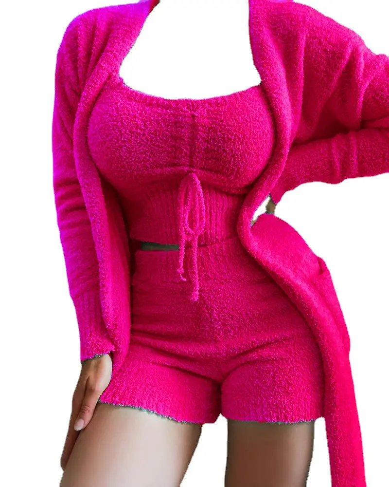 Blue Velvet Knit 3-Piece Women's Suit Set - Image 11