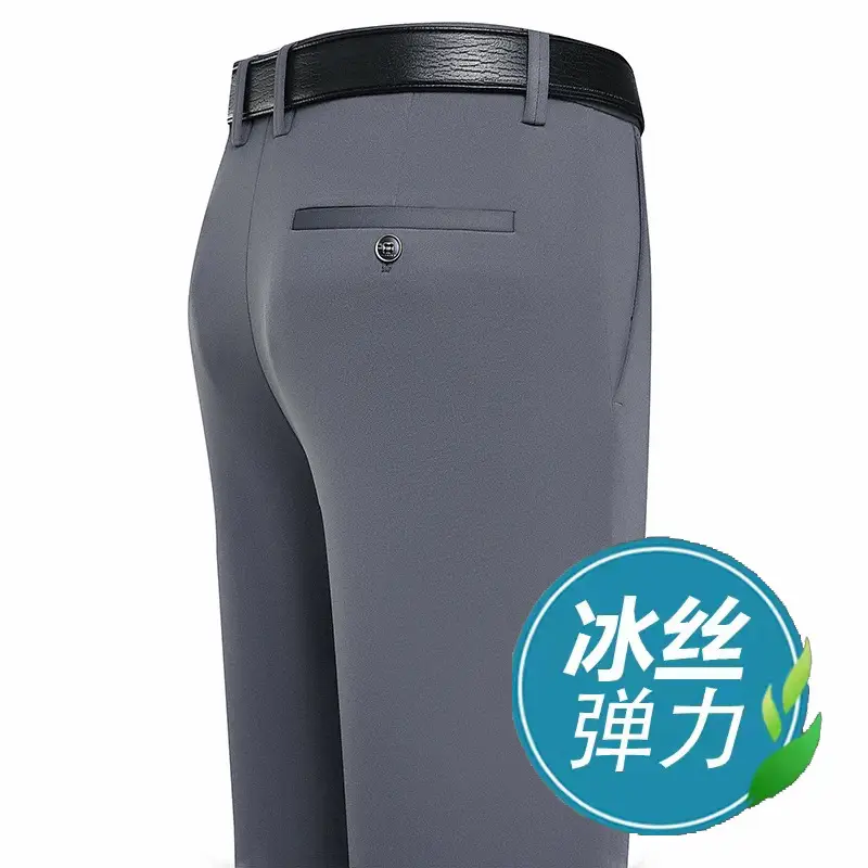 Men Elastic Summer Thin Trousers Dark Gray - Image 103
