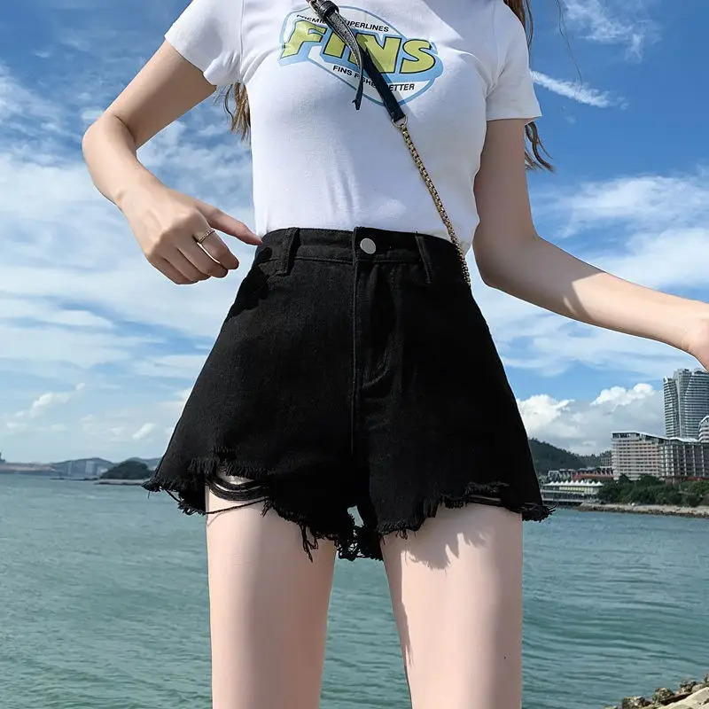 White Ripped Denim Shorts Women 2025 Slimming High Waist - Image 7