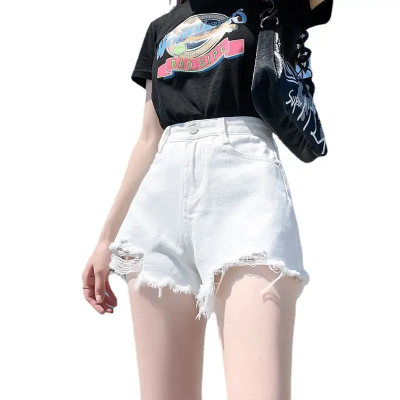 White Ripped Denim Shorts Women 2025 Slimming High Waist - Image 8