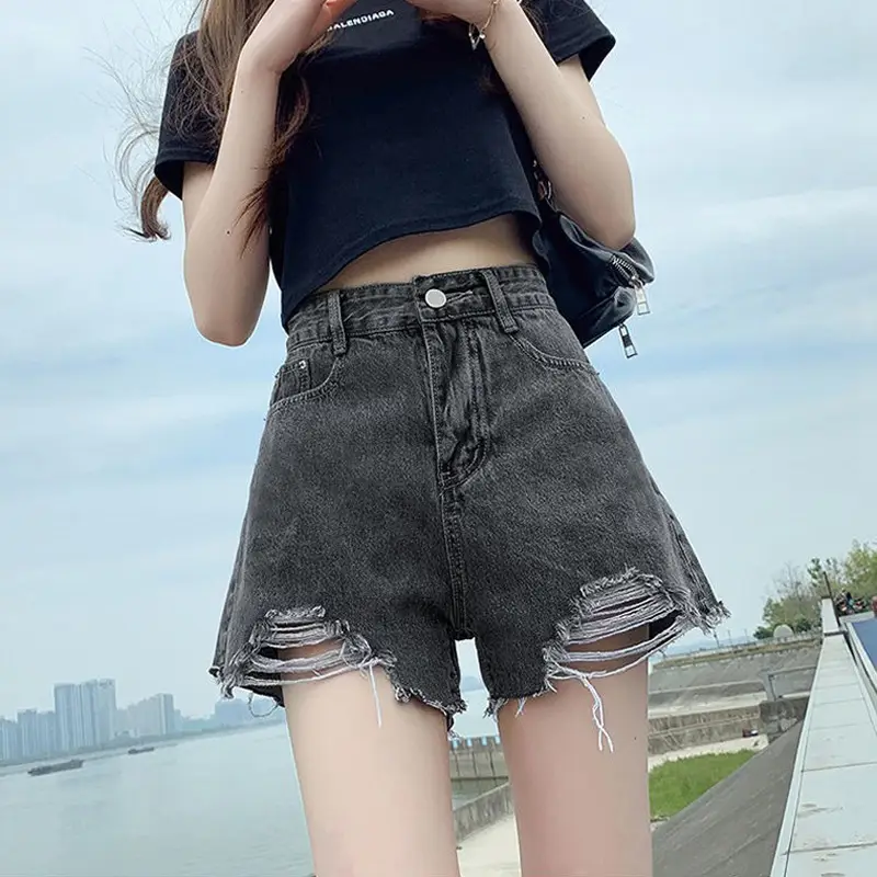 White Ripped Denim Shorts Women 2025 Slimming High Waist - Image 3