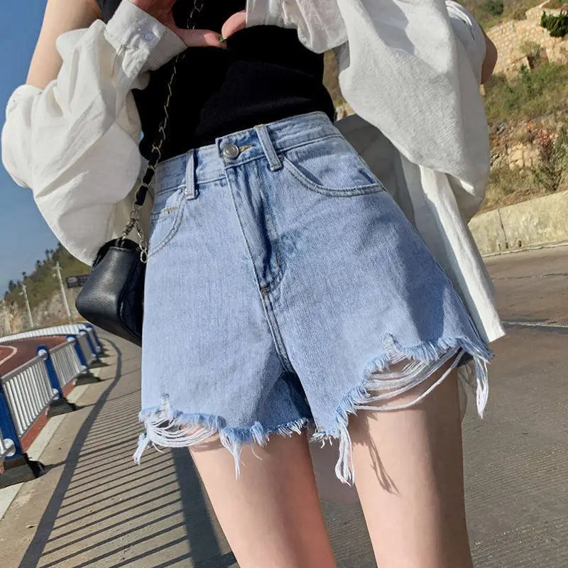 White Ripped Denim Shorts Women 2025 Slimming High Waist - Image 4