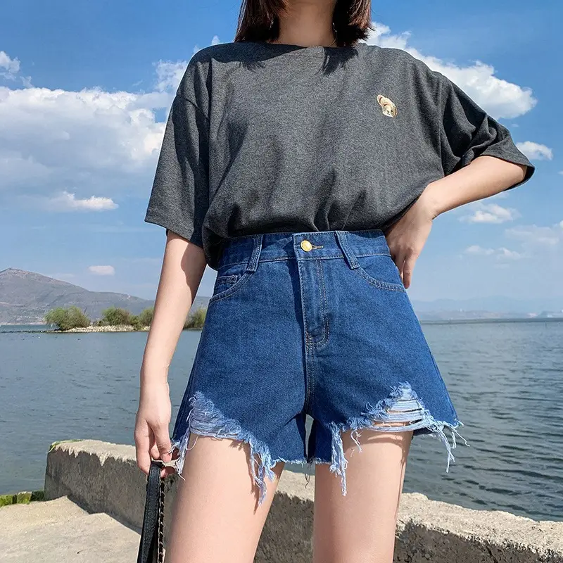 White Ripped Denim Shorts Women 2025 Slimming High Waist - Image 5