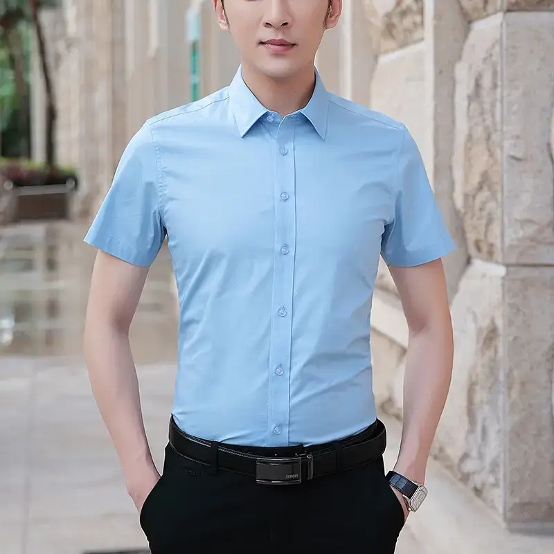 Men's Short Sleeve Light Blue Shirt Summer Wear - Image 8