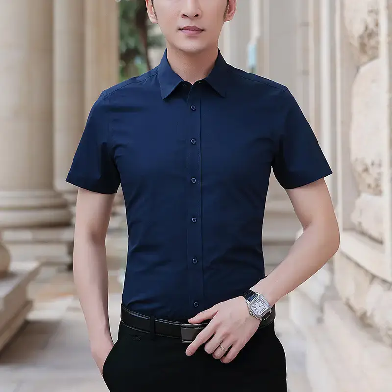 Men's Short Sleeve Light Blue Shirt Summer Wear - Image 9
