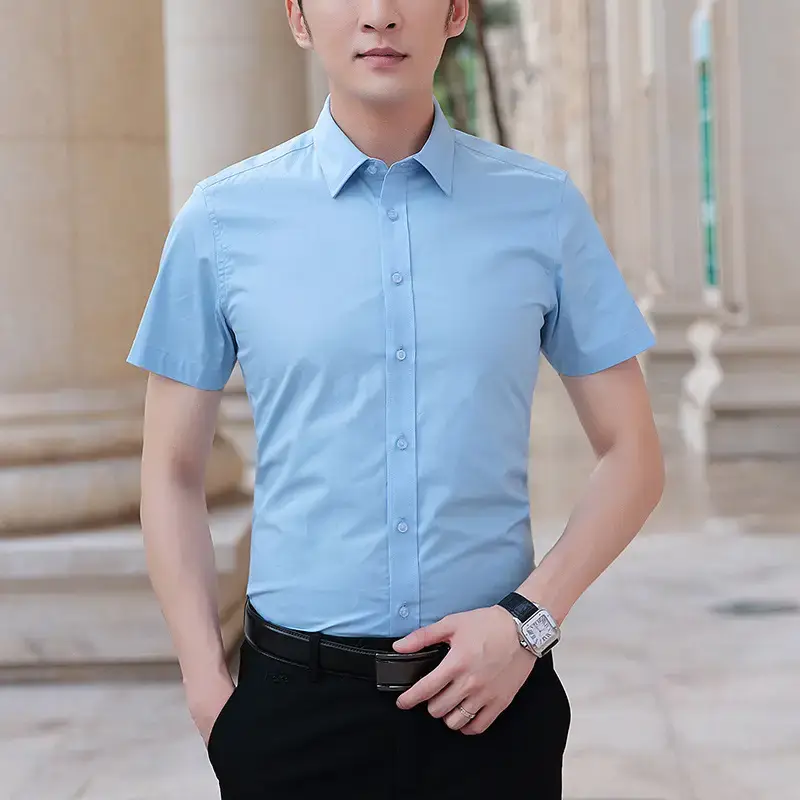 Men's Short Sleeve Light Blue Shirt Summer Wear - Image 3