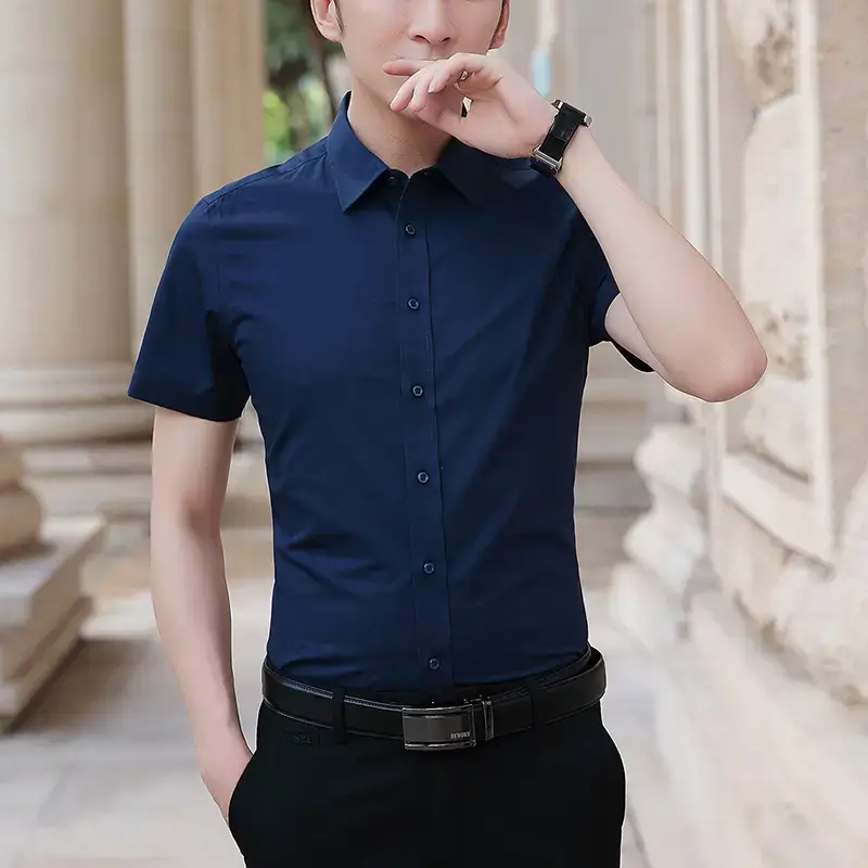 Men's Short Sleeve Light Blue Shirt Summer Wear - Image 4