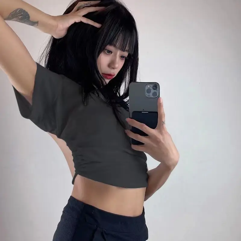 Women's Black Crop Top with Backless Design - Image 2