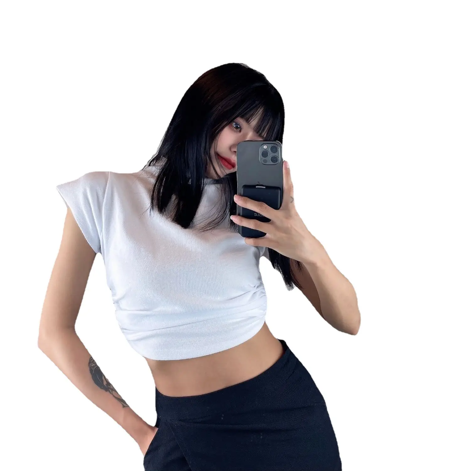 Women's Black Crop Top with Backless Design - Image 4