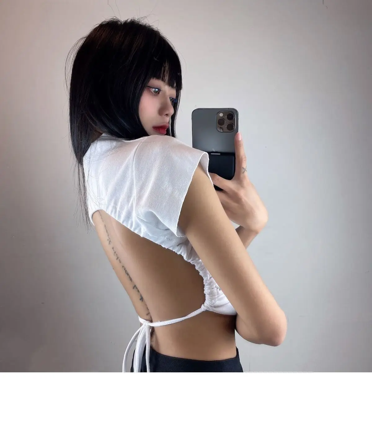 Women's Black Crop Top with Backless Design — feature 7
