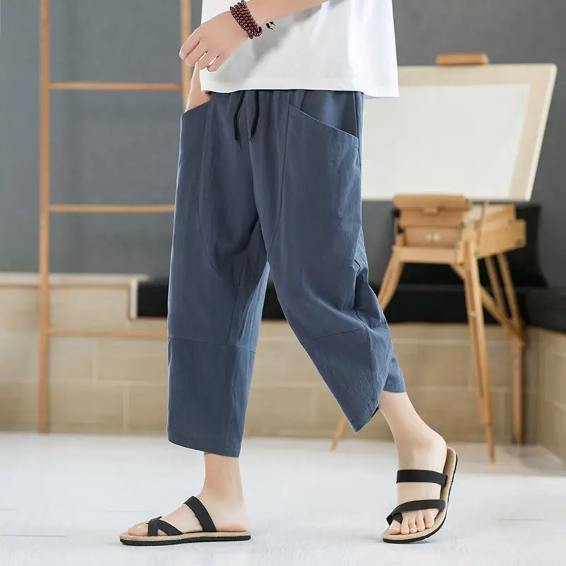 Men's Black Wide Leg Capri Pants Summer Casual Wear - Image 7