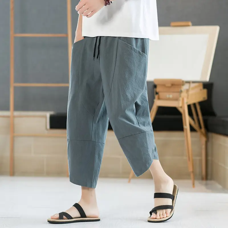 Men's Black Wide Leg Capri Pants Summer Casual Wear - Image 8