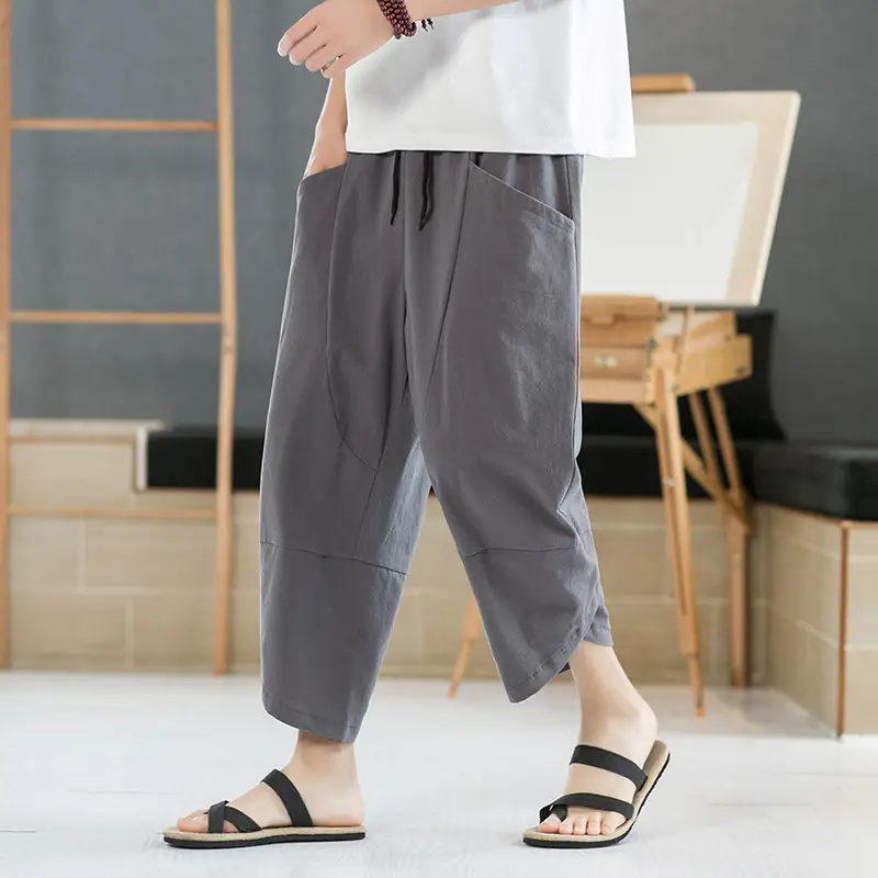 Men's Black Wide Leg Capri Pants Summer Casual Wear - Image 9
