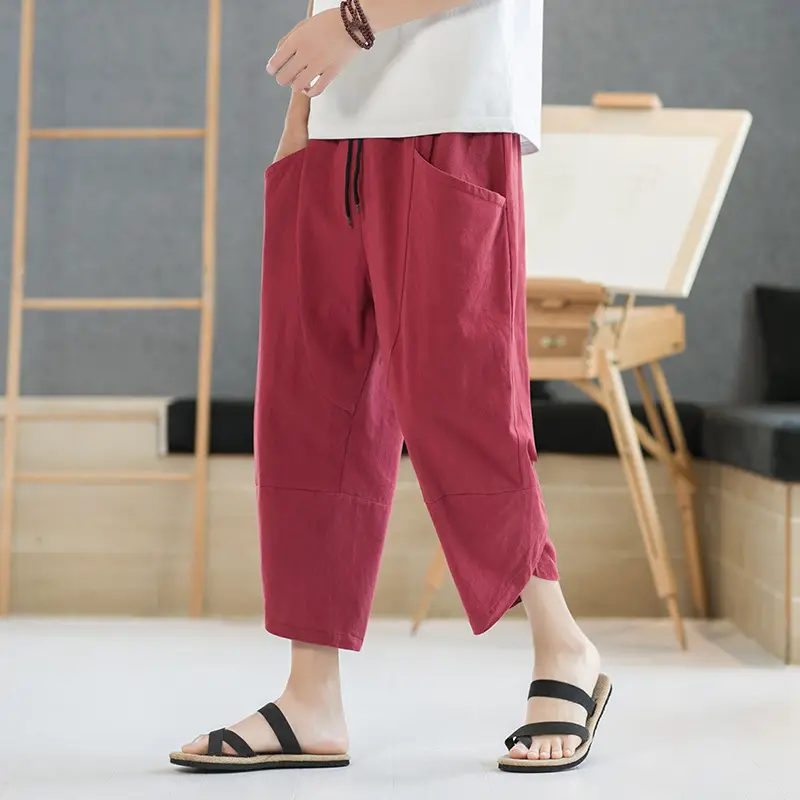 Men's Black Wide Leg Capri Pants Summer Casual Wear - Image 11