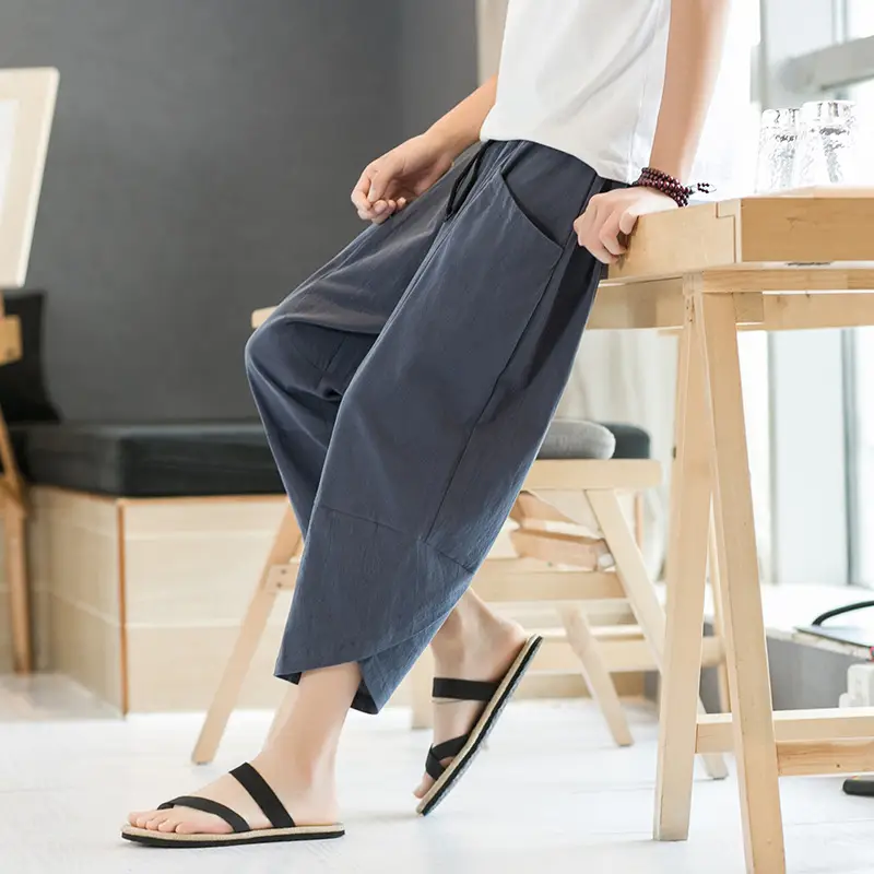 Men's Black Wide Leg Capri Pants Summer Casual Wear - Image 3