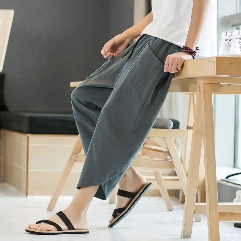 Men's Black Wide Leg Capri Pants Summer Casual Wear - Image 4