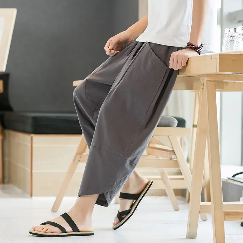 Men's Black Wide Leg Capri Pants Summer Casual Wear - Image 6