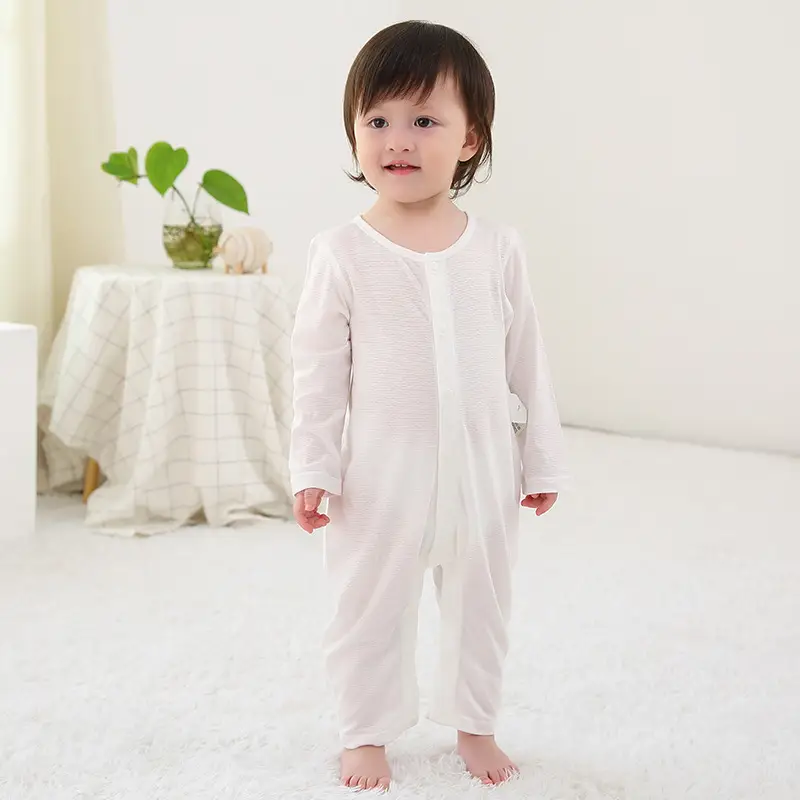 Baby Long Sleeve Romper White Cotton 1-2Yr - Image 4