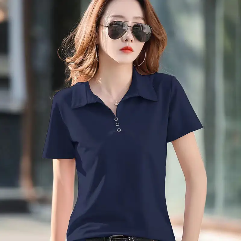 Women Polo T-Shirt Summer 2023 Solid Color - Image 10