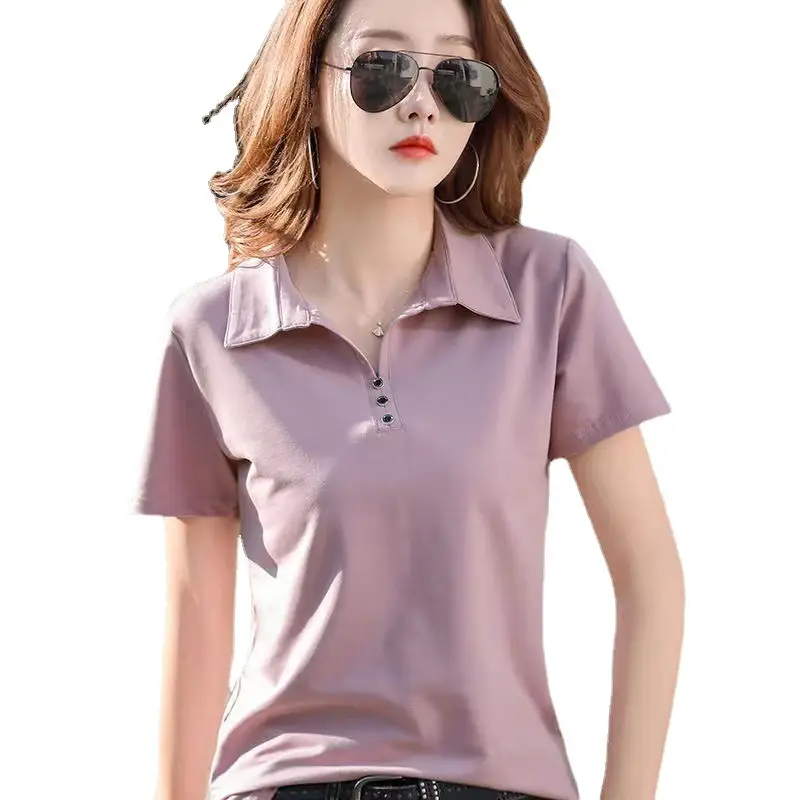 Women Polo T-Shirt Summer 2023 Solid Color - Image 12