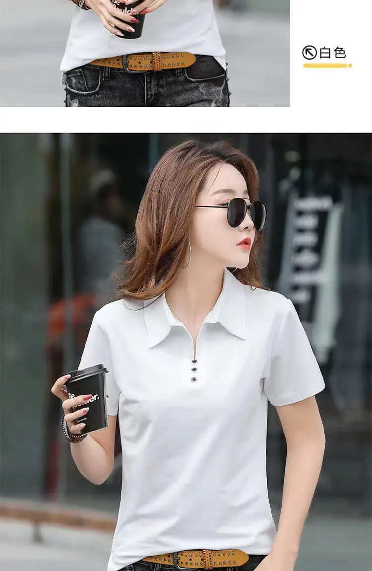 Women Polo T-Shirt Summer 2023 Solid Color — feature 10