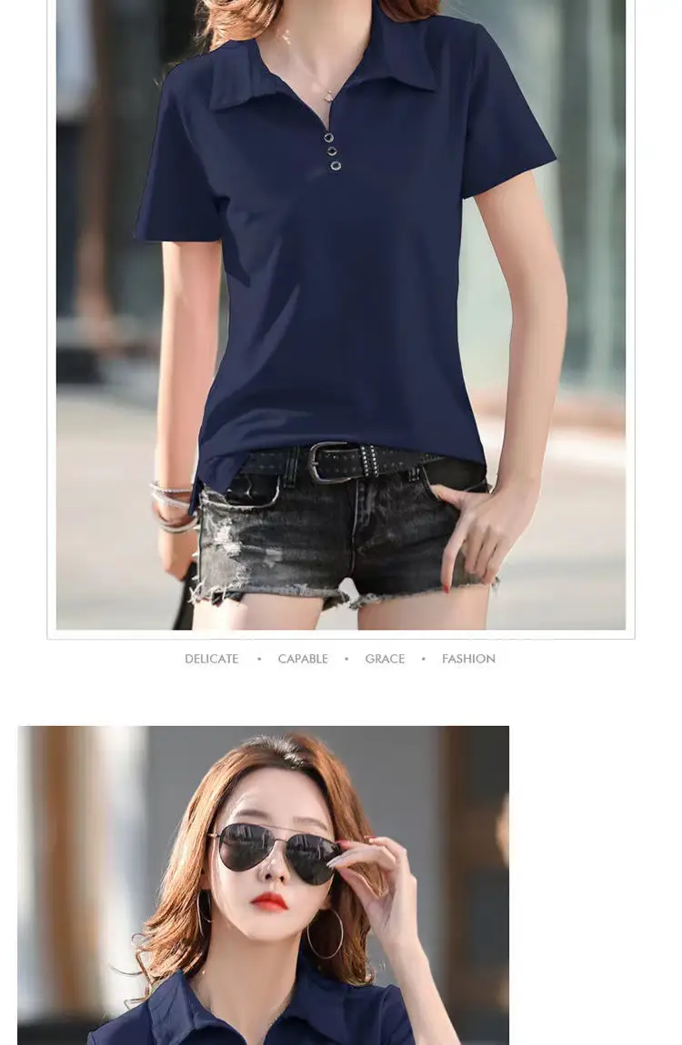 Women Polo T-Shirt Summer 2023 Solid Color — feature 14