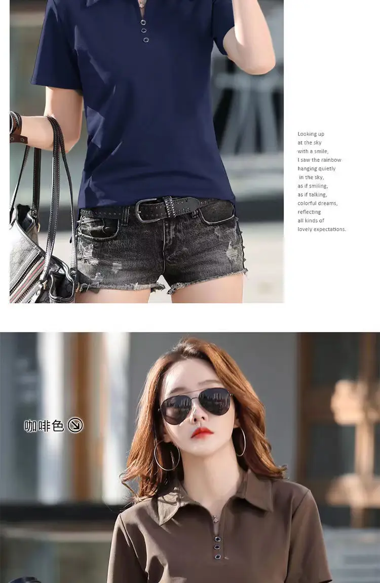 Women Polo T-Shirt Summer 2023 Solid Color — feature 15