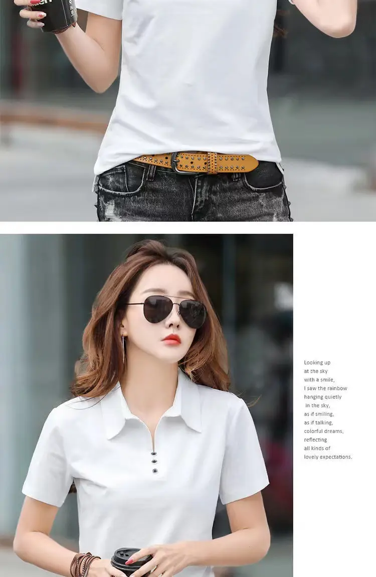 Women Polo T-Shirt Summer 2023 Solid Color — feature 9