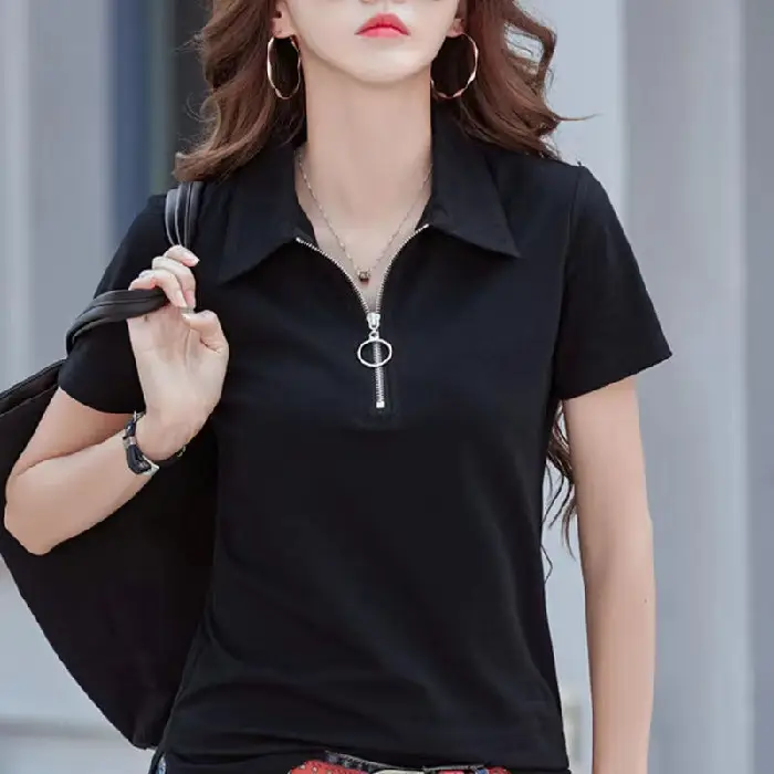 Women Polo T-Shirt Summer 2023 Solid Color - Image 7