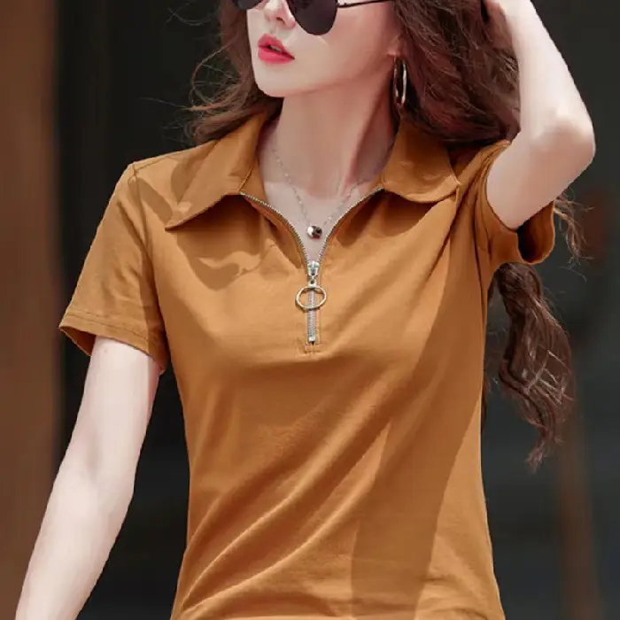 Women Polo T-Shirt Summer 2023 Solid Color - Image 8