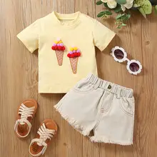 Girls Off-Shoulder Denim Ripped Top & Pants Set — feature 13