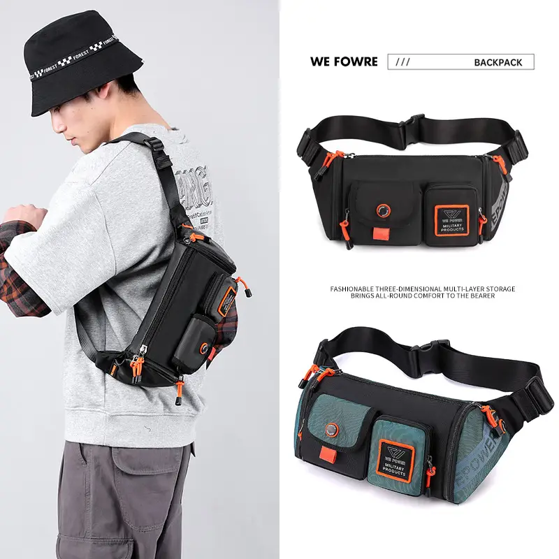 Men's Waterproof Military Style Crossbody Bag Black Orange - Image 7